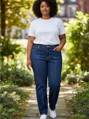 Ashley Stewart Straight Leg Jeans in Deep Blue Wash- Size 20, New with Tags